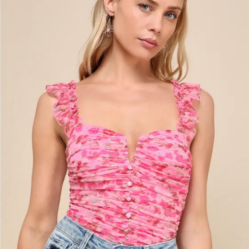 Floral Pink Ruffle Sleeve Top